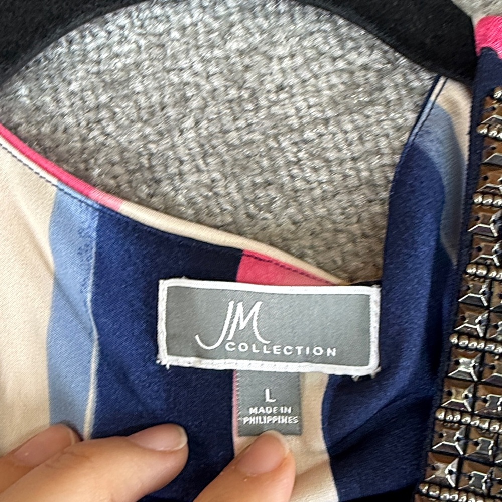 NWT JM Collection 3/4 Long Flutter Bell Sleeve Pink Blue Shirt Blouse Womens L - Picture 5 of 10